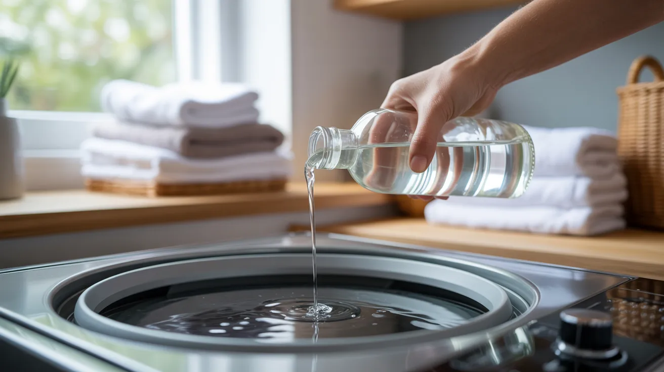 A person pouring water into a washing machine during a laundry cycle.