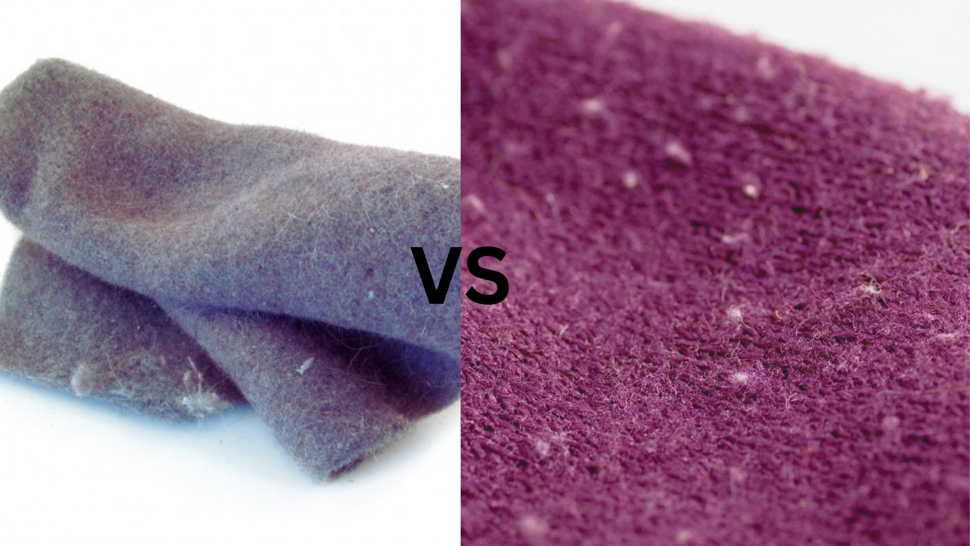 Two images of a purple cloth displayed side by side, showcasing its texture and color variations.
