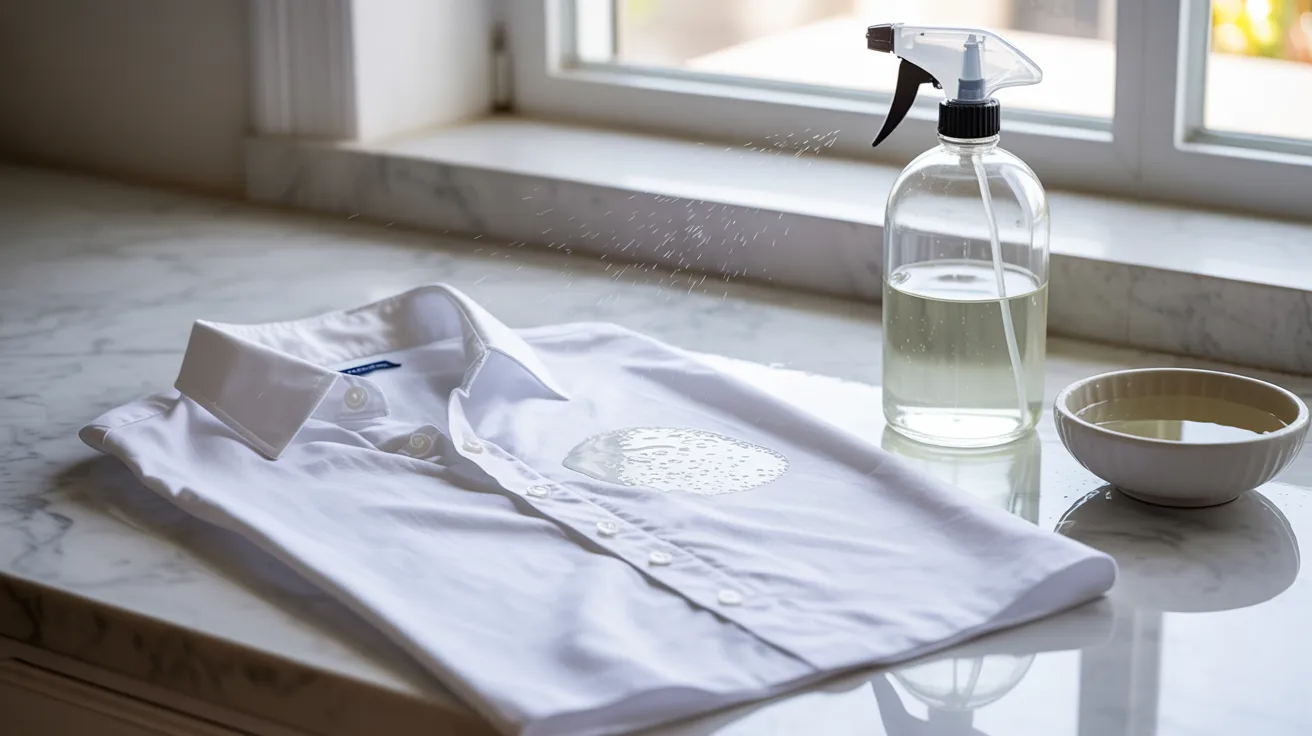 White shirt treated with vinegar solution to remove yellow stains.