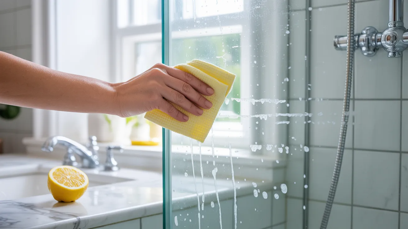 Lemon juice applied to glass to remove hard water stains and restore shine.