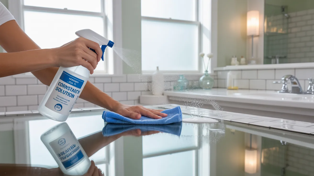 Cornstarch solution used to clean glass and remove mineral stains for streak-free finish.