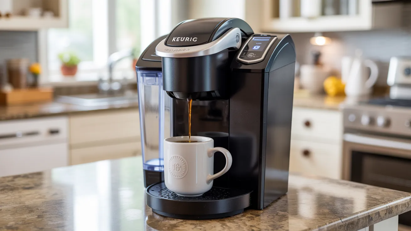 Keurig running vinegar solution through brew cycle into a mug without K-Cup.
