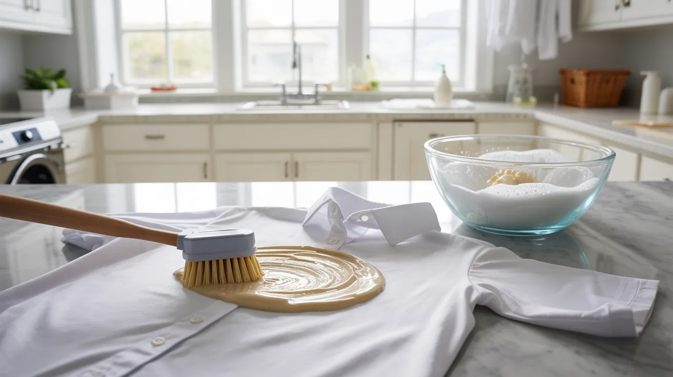 Cleaning yellow stains on white shirts using dish soap and baking soda paste.