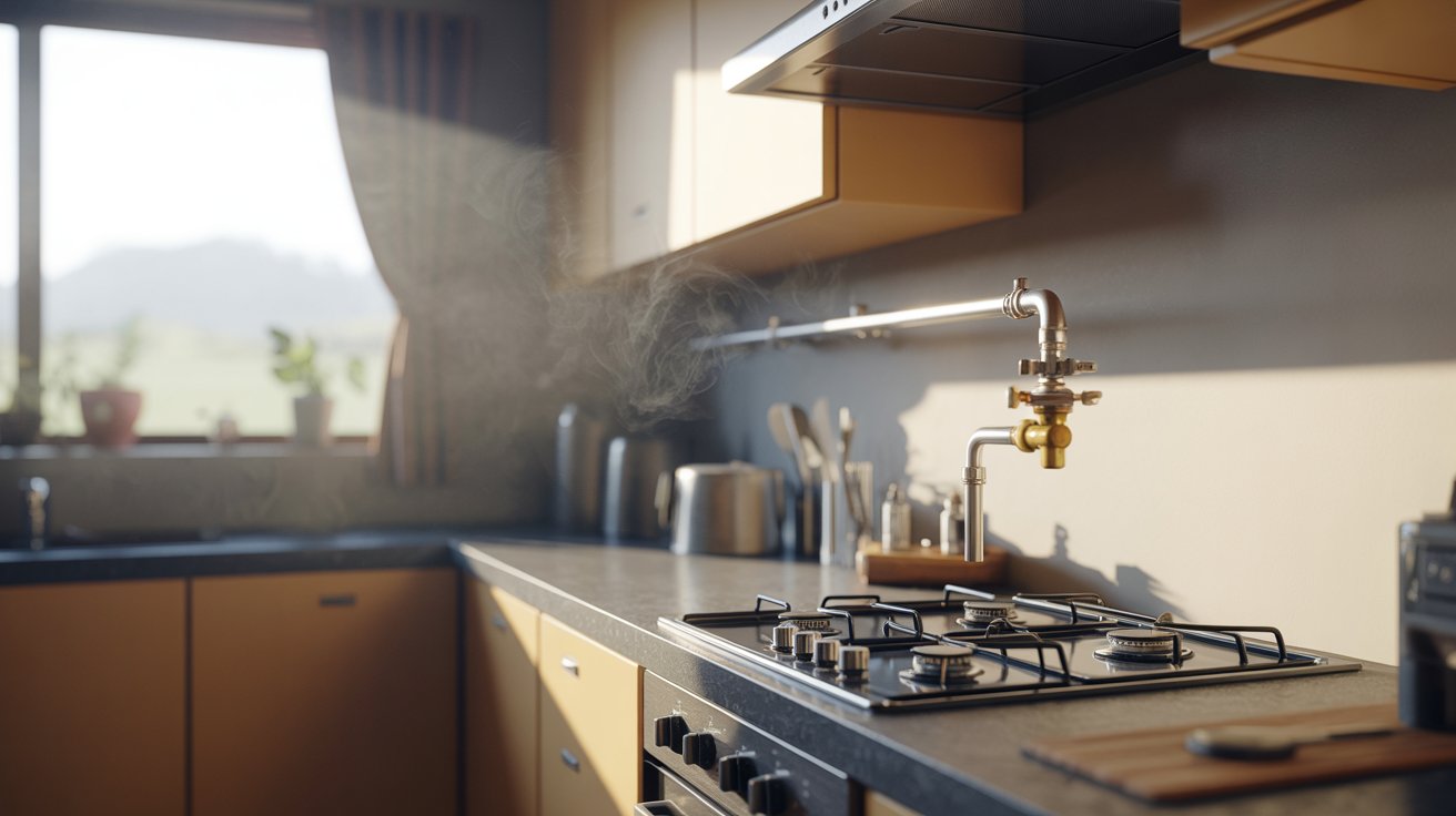 "Kitchen stove area with subtle gas leak risk requiring safety inspection"