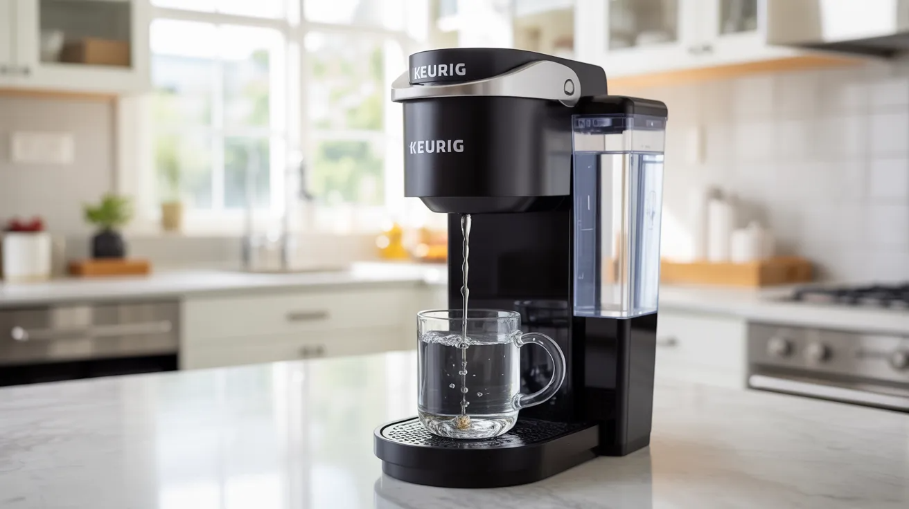 Keurig rinsing internal system with clean water after vinegar descaling.