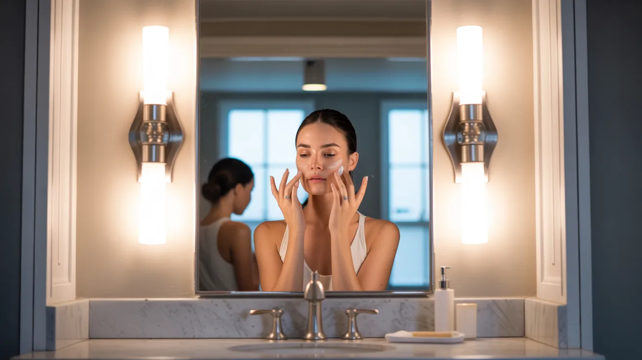 Bright bathroom vanity lighting with side-mounted lights providing clear illumination for grooming and skincare.