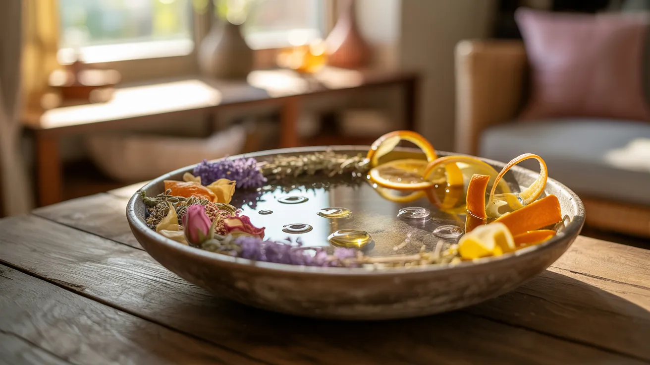potpourri with dried flowers and crucial oil releasing soft natural fragrance into living space decor setting