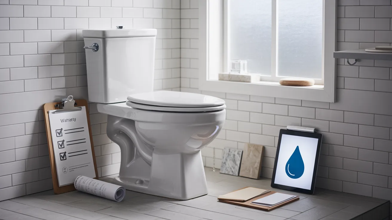Modern bathroom showing quality toilet with visual cues for durability, warranty, and features for long-lasting choice.