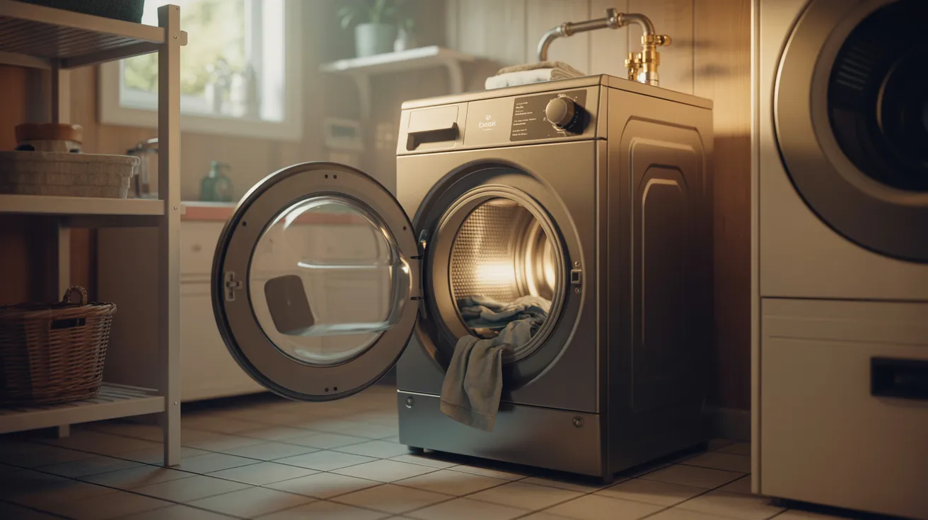 A compact washer and dryer set positioned in a small, functional laundry room.