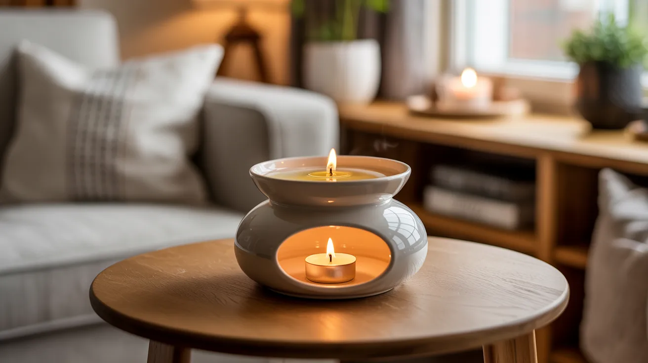 crucial oil warming in burner releasing steady fragrance into room using gentle heat method at home