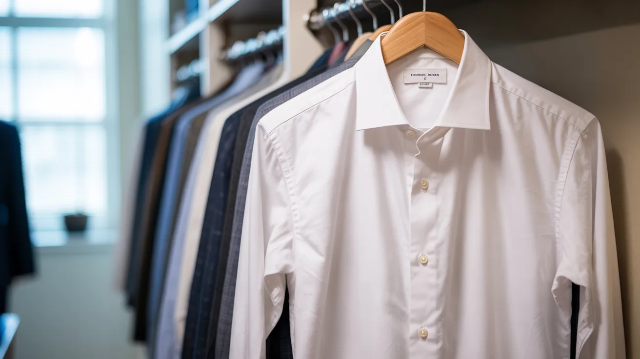 neatly starched shirt on hanger showing crisp polished and clean professional appearance