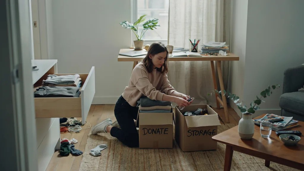 Image showing decluttering one small area of a small apartment at a time.