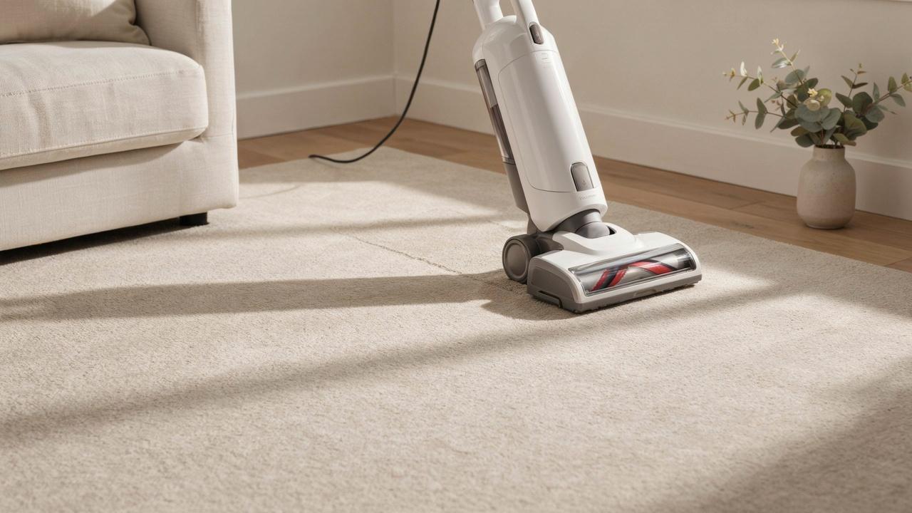 Vacuuming carpet after candle wax removal.