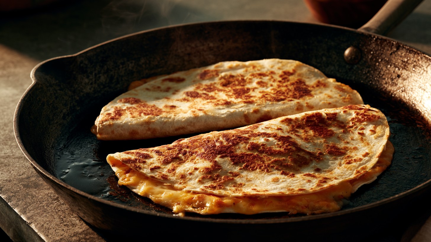 Two quesadillas cooking together