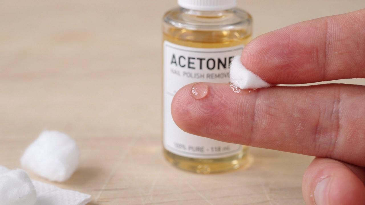 Applying acetone nail polish remover to dissolve super glue.