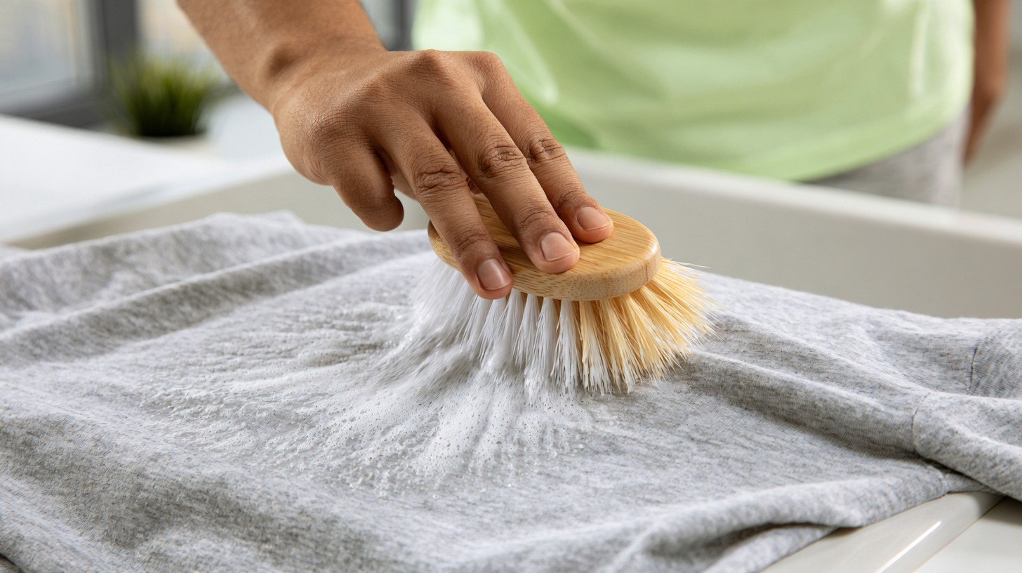 Cleaning light sticker residue using dish soap and a soft brush.