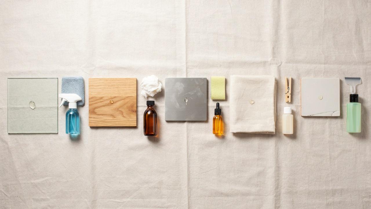 Different household surfaces with super glue removal supplies.