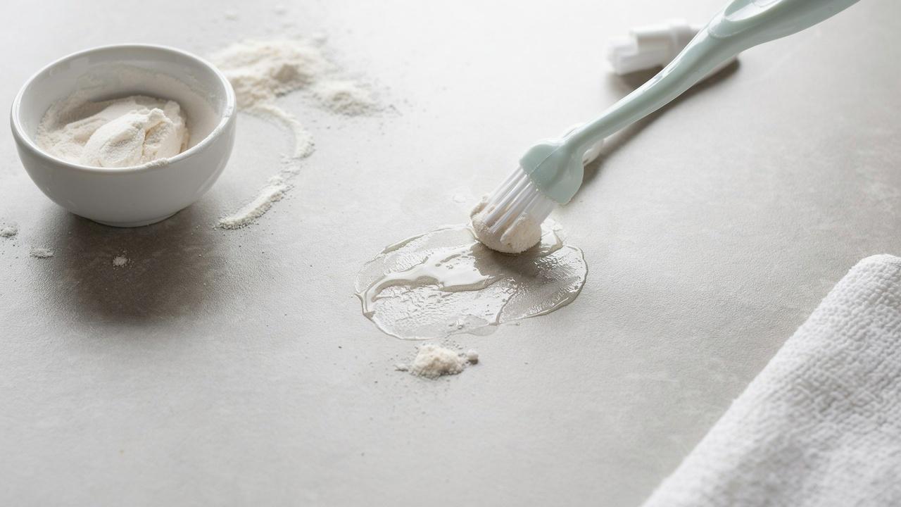 Baking soda paste applied to help remove dried super glue.