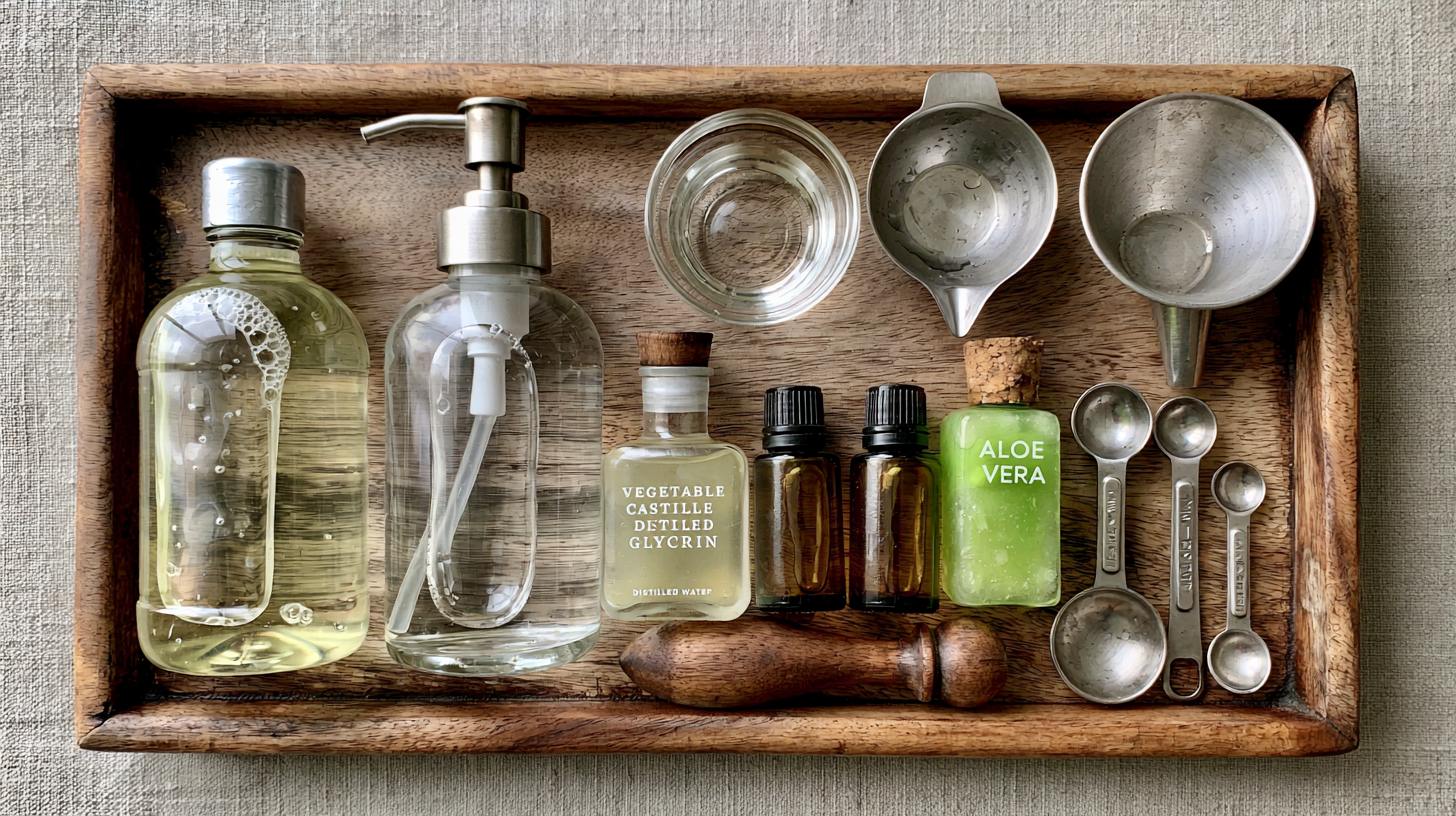 Ingredients required for homemade foaming hand soap.