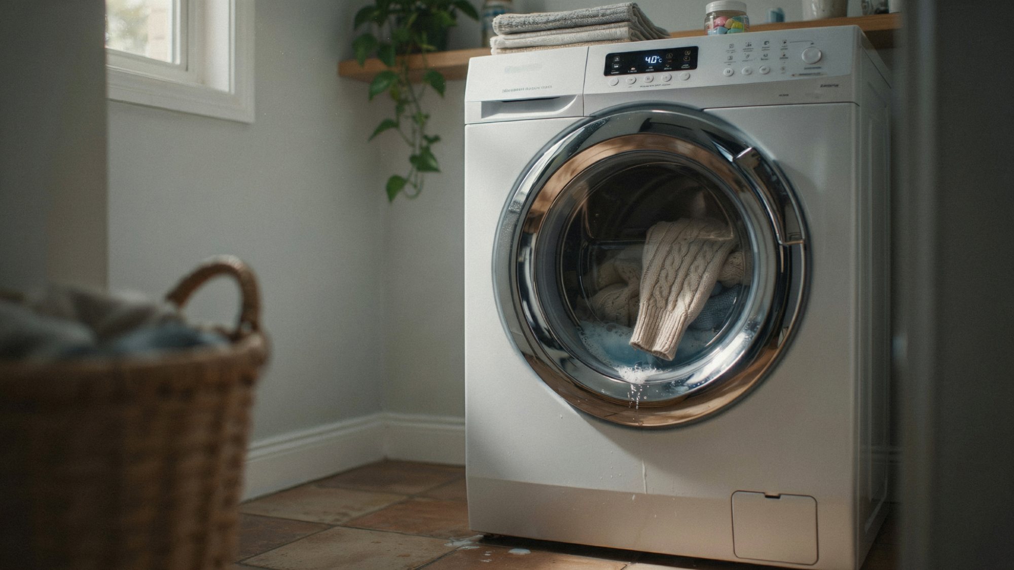 A sweater being washed in hot water to encourage gentle shrinking.