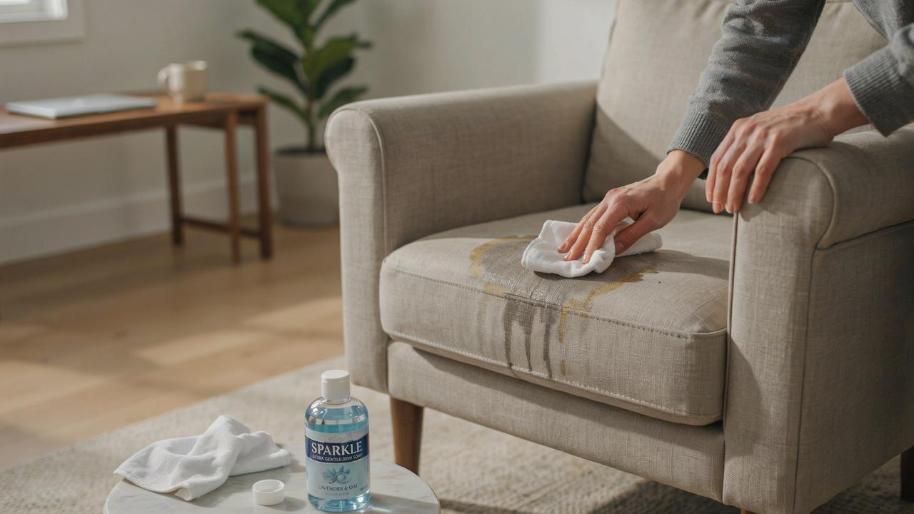 Cleaning grease stains from cloth chairs.