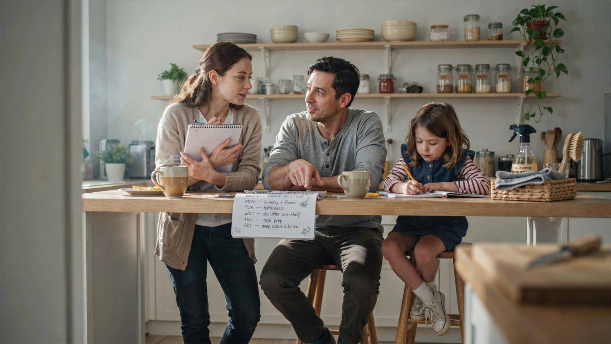 Family sharing practical household tips based on real-life experiences and routines.