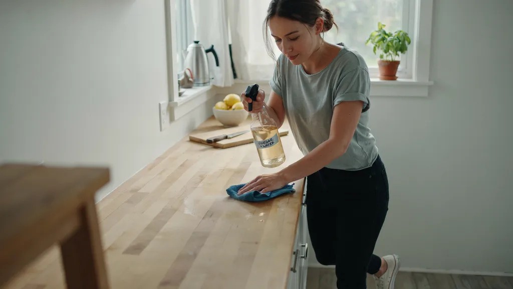 Person applying vinegar spray regularly to manage recurring ants at home.