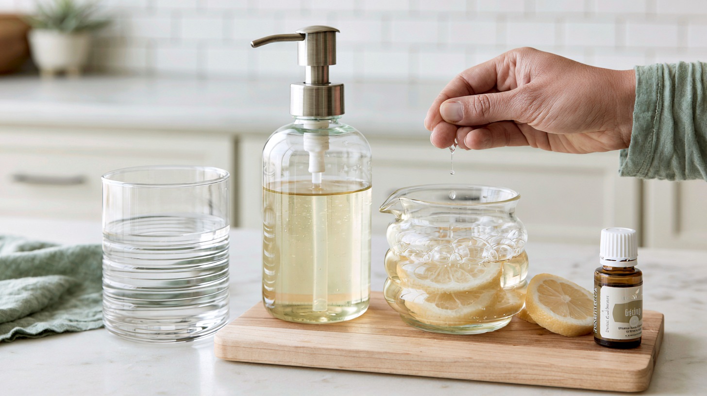 Mixing castile soap to make homemade foaming hand soap.
