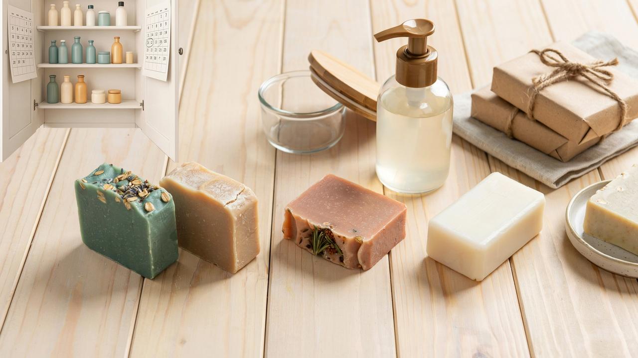Fresh and aged soap displayed side by side to illustrate that soap can expire over time.