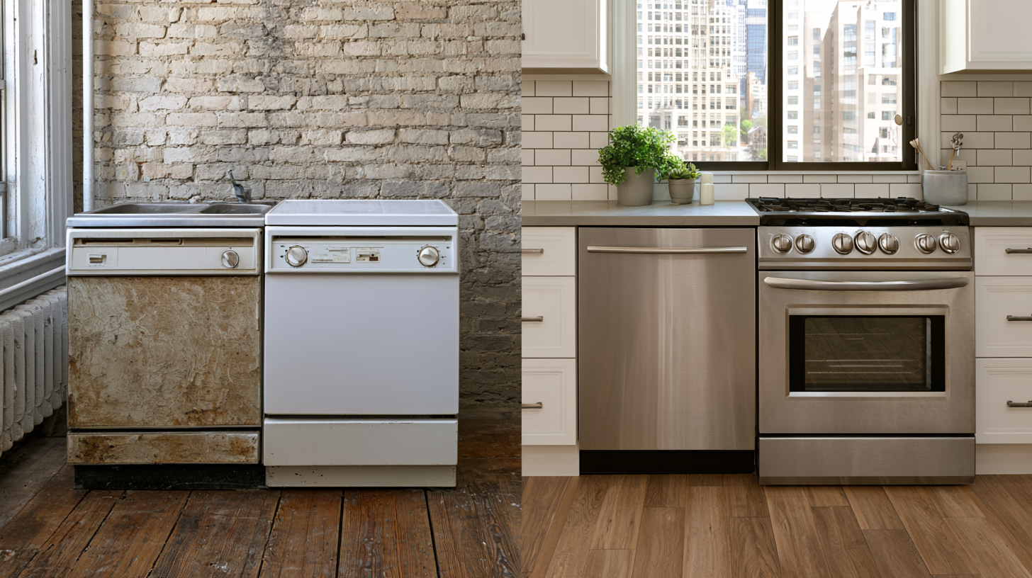 Old and new dishwashers side by side for comparison.