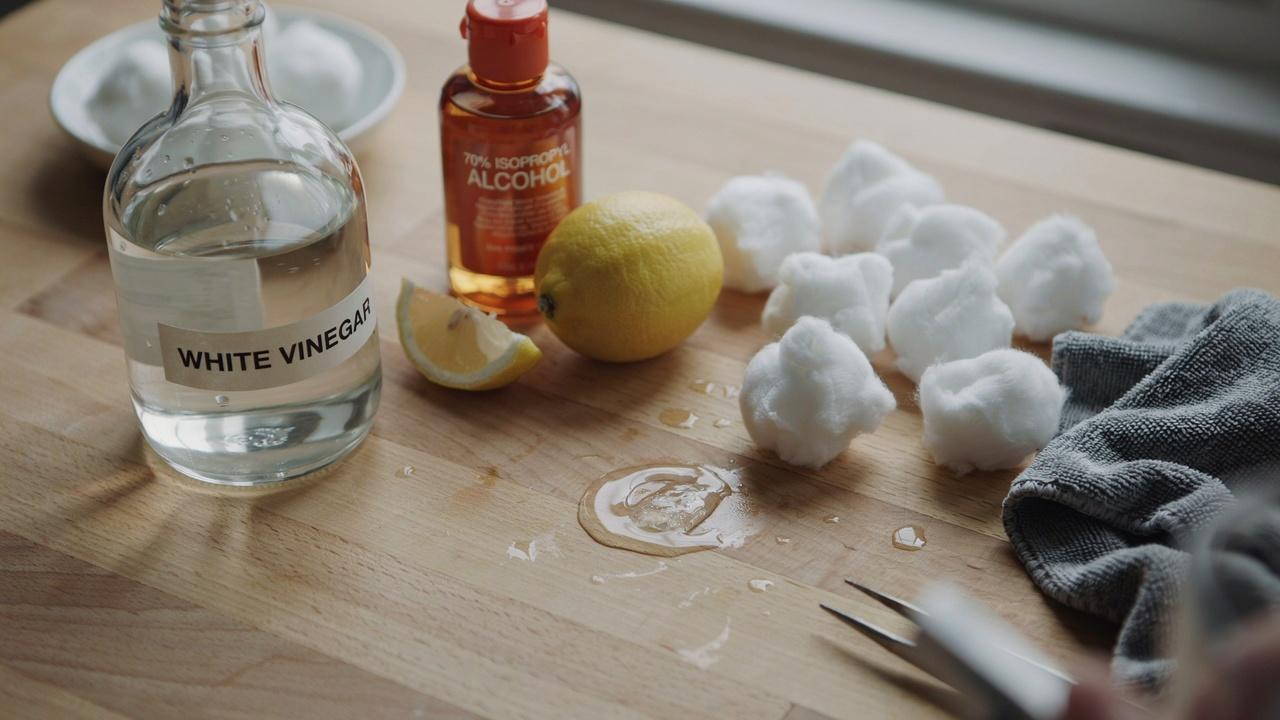Vinegar and rubbing alcohol used to break down super glue.